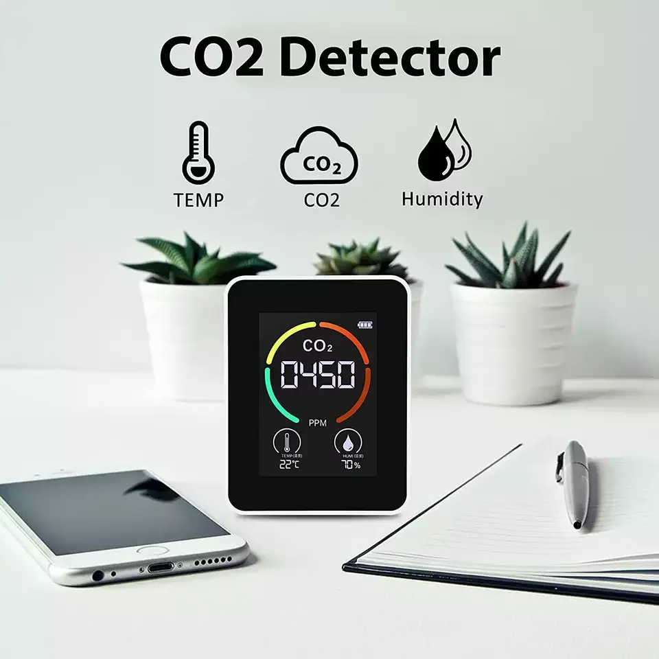 Air Quality Monitor Indoor,CO2 Detector, 3-in-1 Air Pollution Carbon Dioxide Detector with Temperature, Humidity sensor,RK-C82