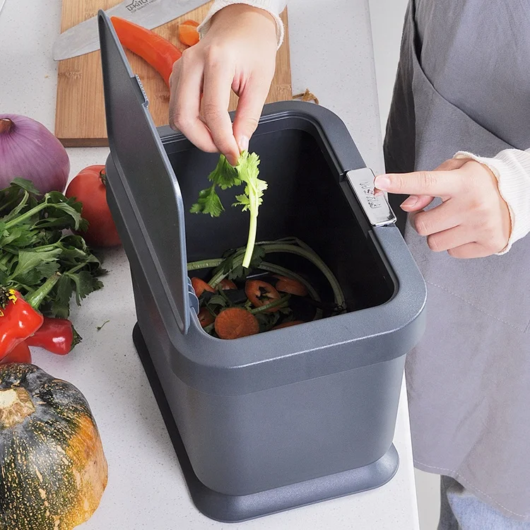 HANGSHAU 5L Stainless Steel Kitchen Countertop Compost Bin Standing Custom Logo High Quality Food Waste Garbage Recycling Bin