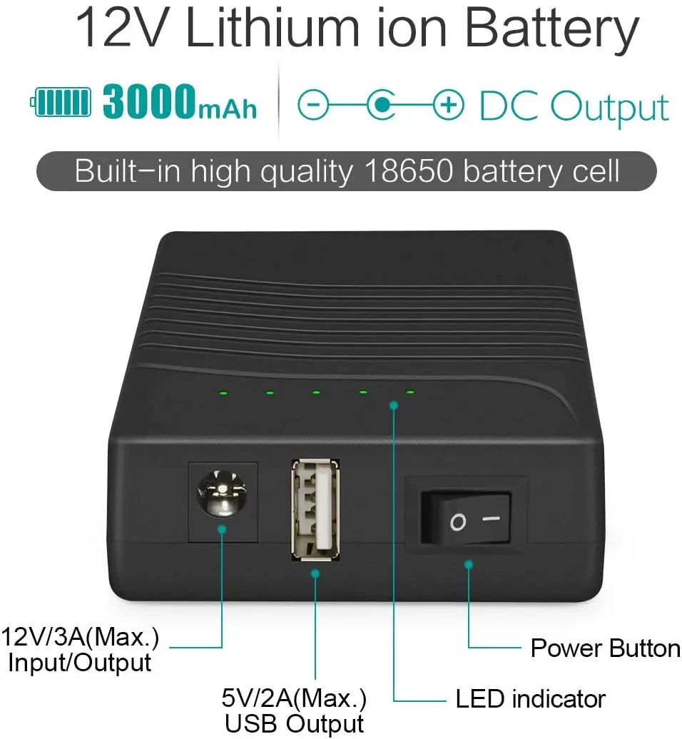 TalentCell DC Socket 12V 3A USB 5V 2A Solar Supply Back up 3ah 12v Mini Ups Power Supply Battery