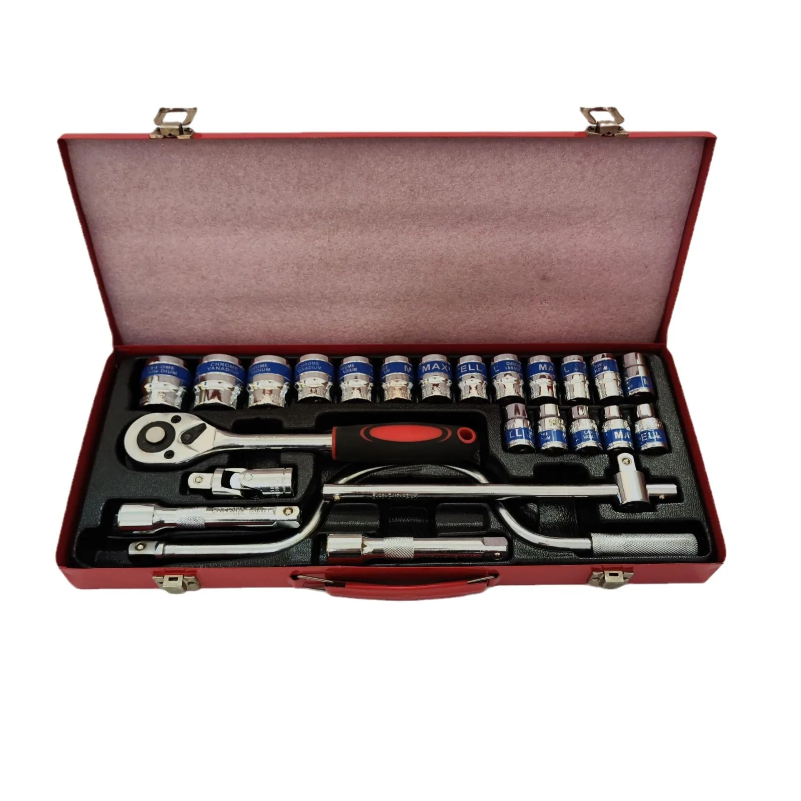 Quality Choice 24 PCS 1/2 Driver High Torque Car Repair Square Socket Ratchet Wrench Set Car Tool DIY With Iron Box