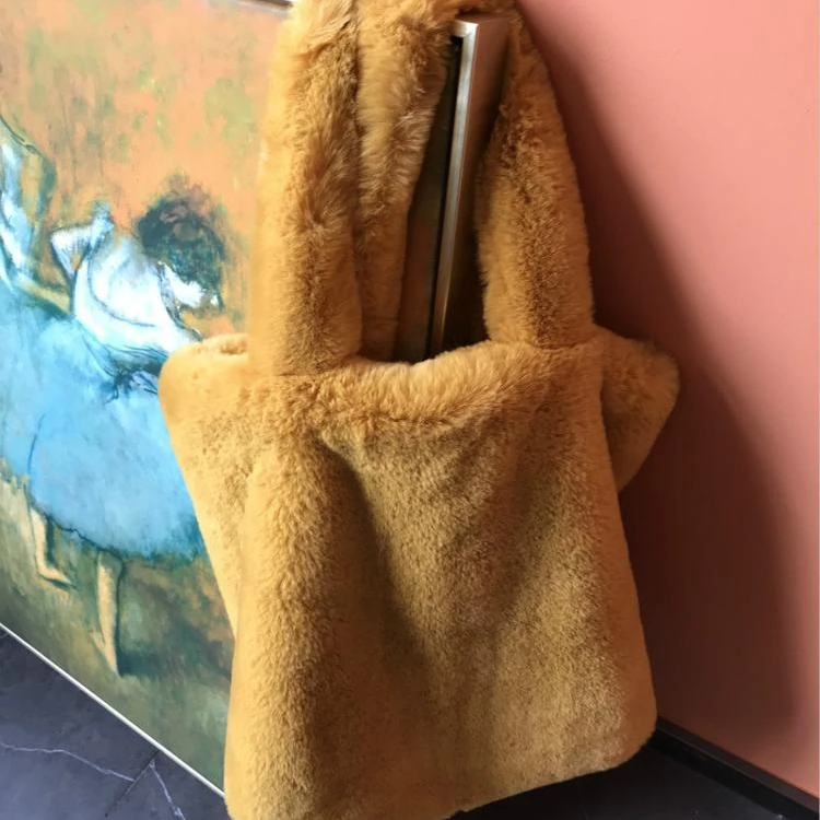 Hot Sale Fashionable New Style Solid Color Female Tote Shoulder Handbag Faux Fur Bag