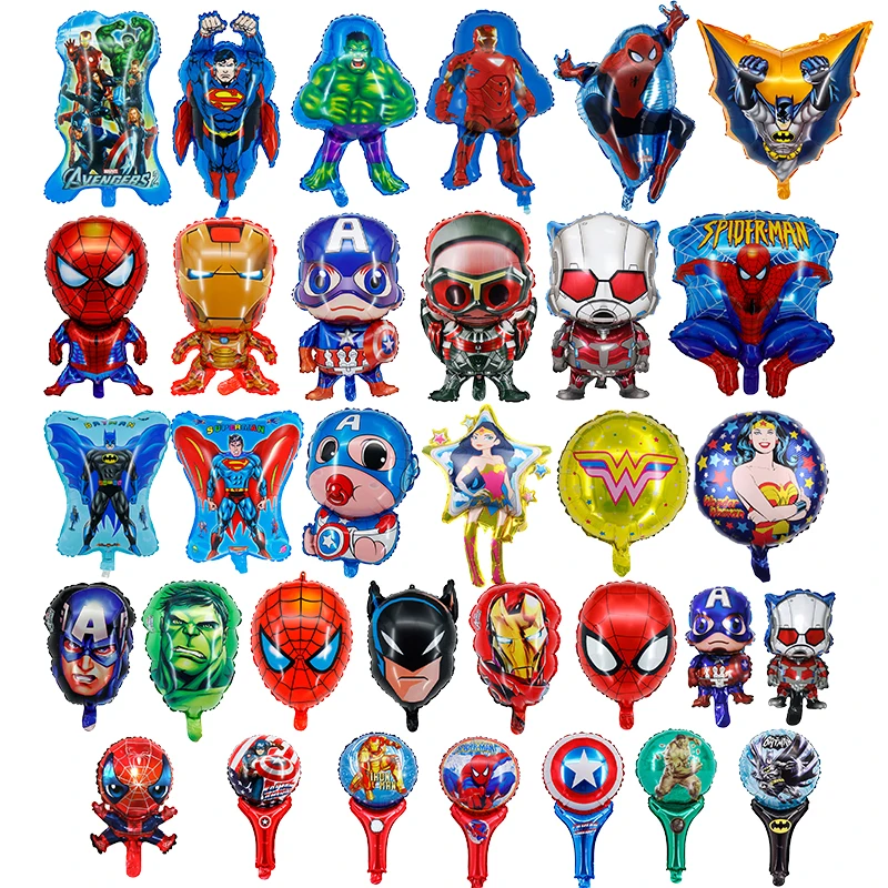 Cartoon Character Captain Spider man Super hero Super man Foil Balloons American Wonder Woman Hand stick Globos For Party Decor