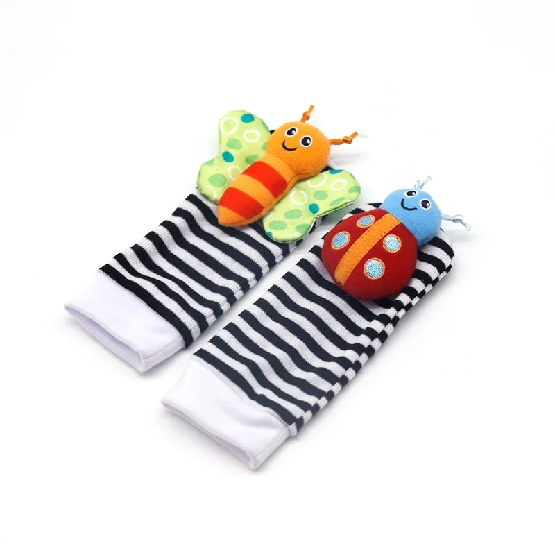 Newborn Infant Cartoon Plush Animal Soft baby rattle socks wrist strap rattles set baby plush foot rattle