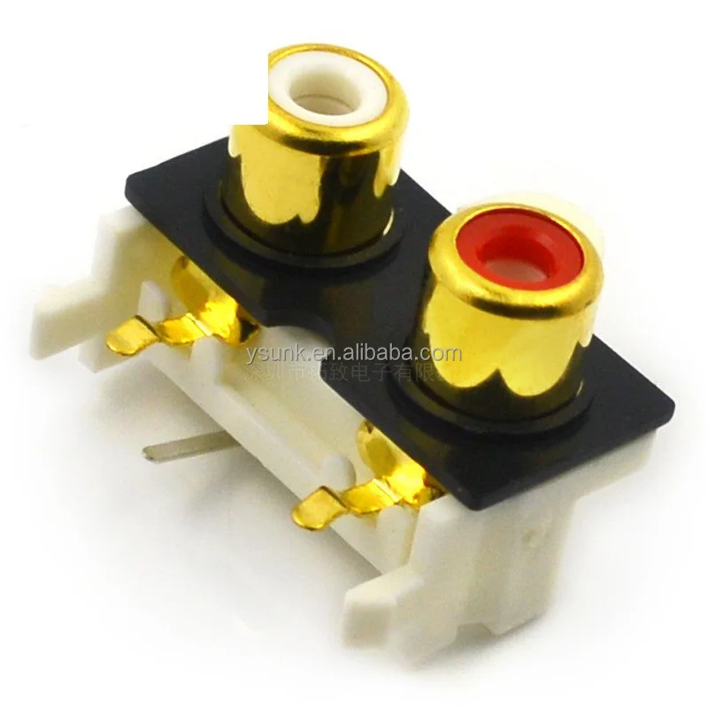 SIX Pin RCA  silver plating connector jack phono plug On red under white RCA Horizontal.Right Angle 2 Port. two Port