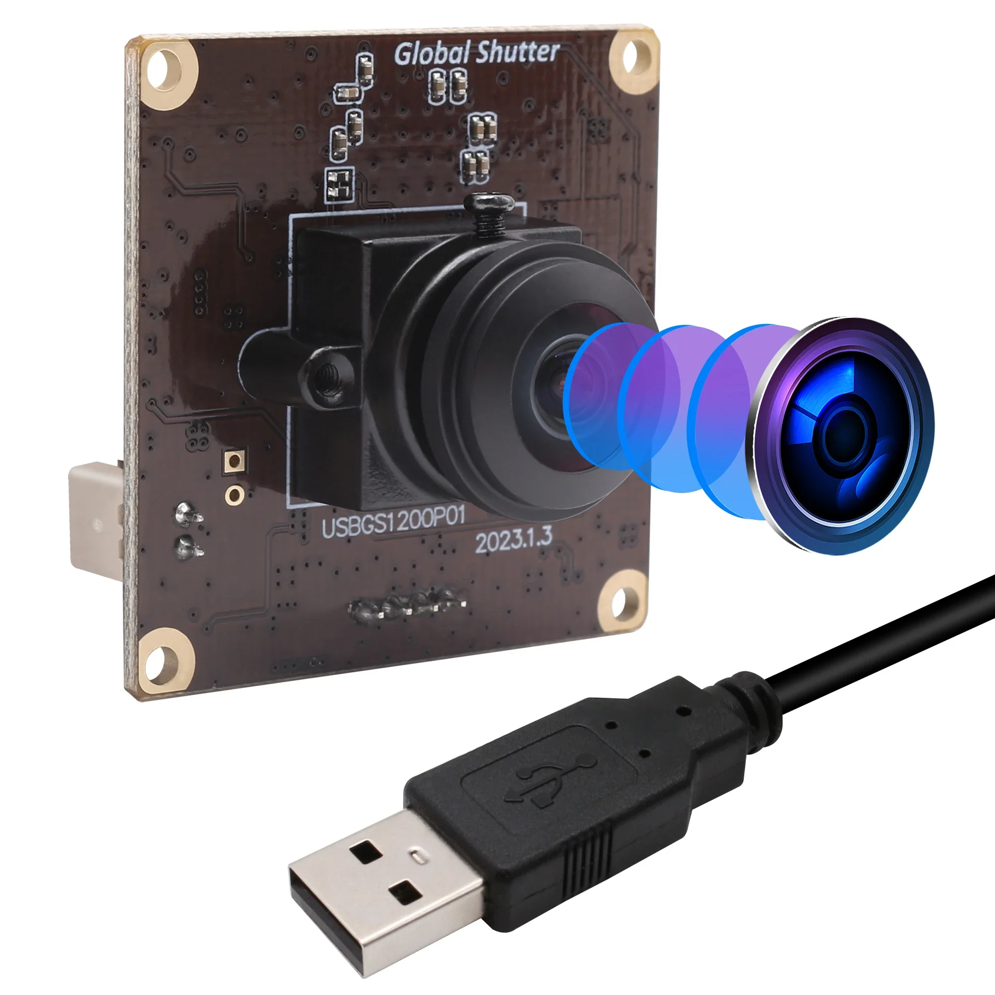 2.3MP Full HD CCTV Fisheye Global Shutter USB Camera 90fps High Speed AR0234 CMOS Small Camera Module USB2.0 Security Webcam
