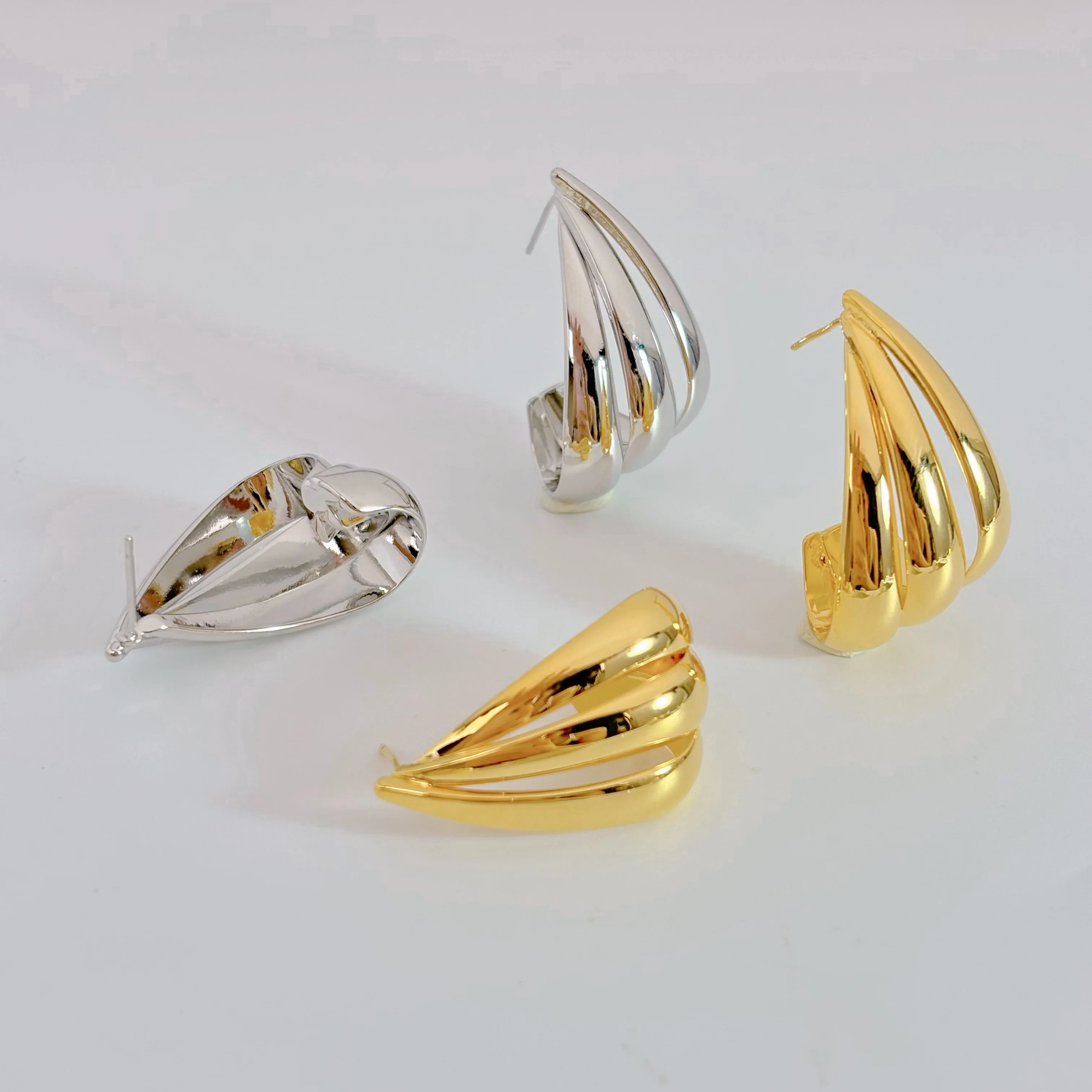 Серебром оптовая продажа серьги с золотым покрытием Популярные последние 2024 полые трехслойные геометрические женские ювелирные изделия