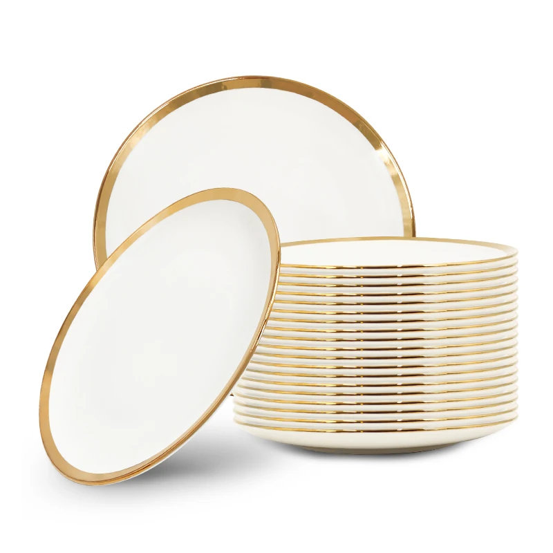 Sample Available Wedding Use Luxury Gold Dinner Plates Food Ceramic Serving Dishes & Plates for  Restaurant