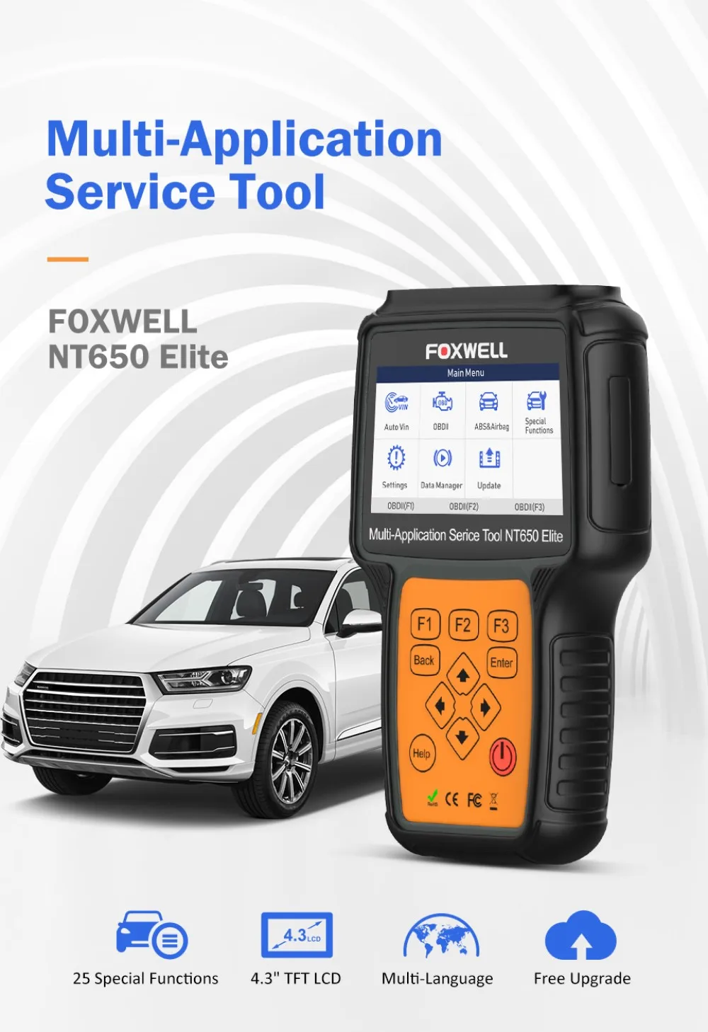Foxwell NT650 Elite All Makes Service Tool All System Diagnostic Scanner with 25 Special Functions Updated Version of NT650