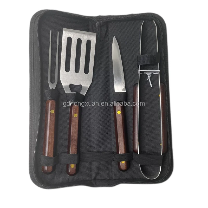 4 Piece Top Barbecue Grill Set Fork spatula knife Private Label BBQ Tool bag Grill Tongs Christmas Space Valentine Business
