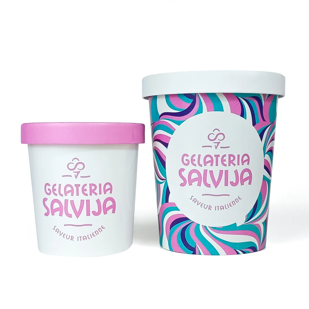 ZJPACK Custom Yogurt Packaging Boxes Frozen Food Container With Wooden Plastic Spoon Takeout ECO Friendly Ice Cream Pap