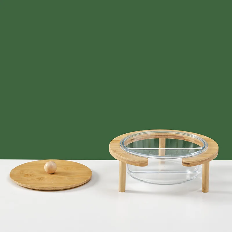 Bamboo glass fruit tray family living room tea table net red snack tray with cover fruit melon seeds peanut candy box