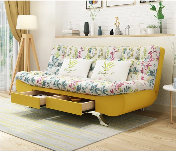 YH Hot-selling  apartment  space-saving fabric multi-functional sponge Flowery folding sofa bed with drawer  convertible cum bed