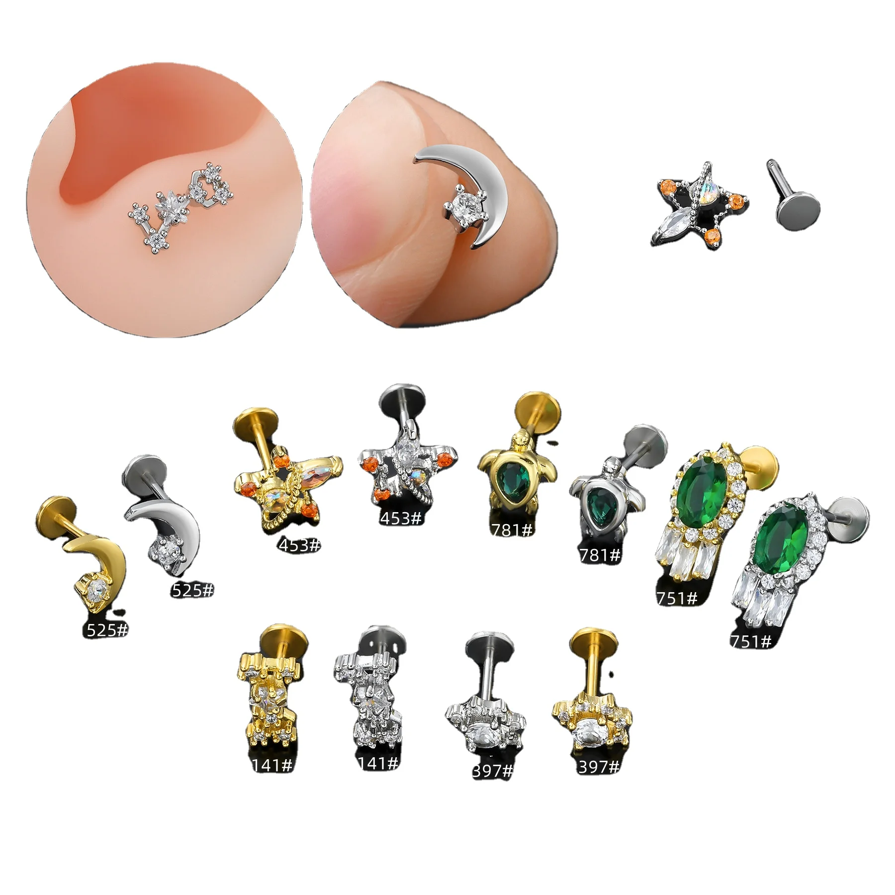 Wholesale Hot Selling New Flat Lip Stud Spice Girl Fashion Wear Piercing Earring 18K Gold Plated Brass Multifunctional Ear Stud