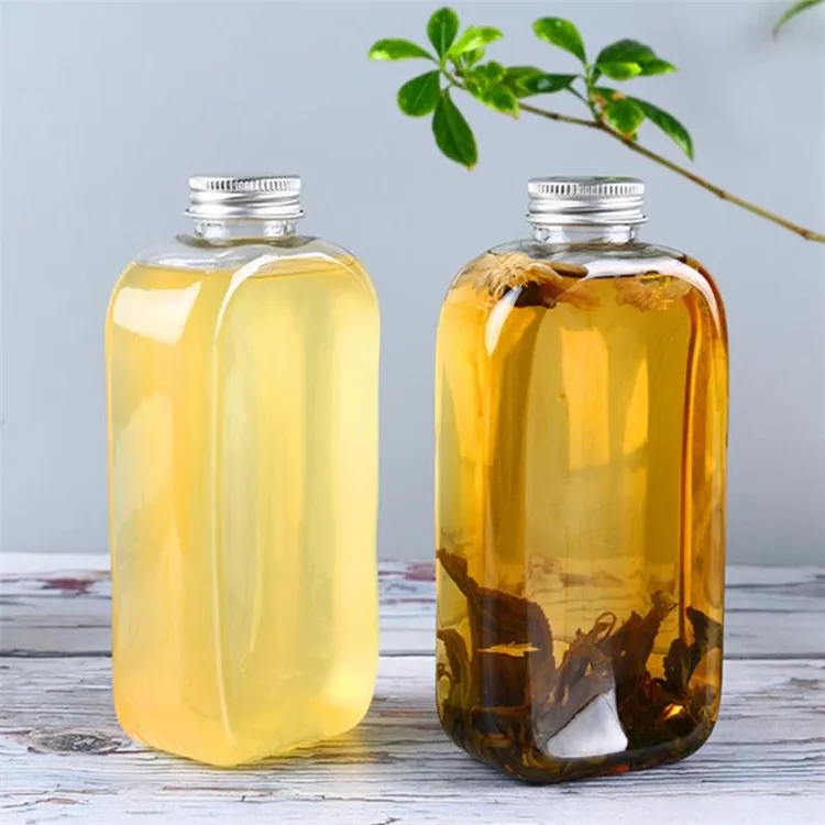 250ml,300ml,350ml ,400ml flat square beverage fresh juice PET plastic bottle milk tea cup drink bottle
