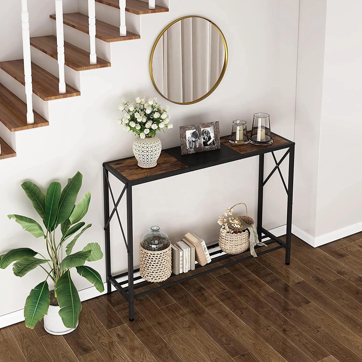 Modern Console Table Industrial entryway shelf Narrow Sofa Table with shelves Entrance Display racks shelf Living Room