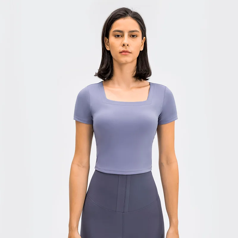 Новая модная универсальная спортивная футболка с U-образным вырезом и коротким рукавом, Женская облегающая футболка для бега, фитнеса и йоги