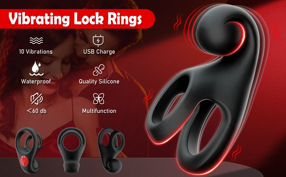 2024 new Man 10 Speed Lock essence + Vibrating Fine Ring Magnetic charging Silicone Stimulation Couples Share Vibrating Ring
