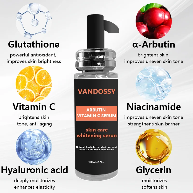 Custom Face Whitening Anti Aging Serum Brightening Hyaluronic Acid Skin Care Alpha Arbutin Vitamin C Serum