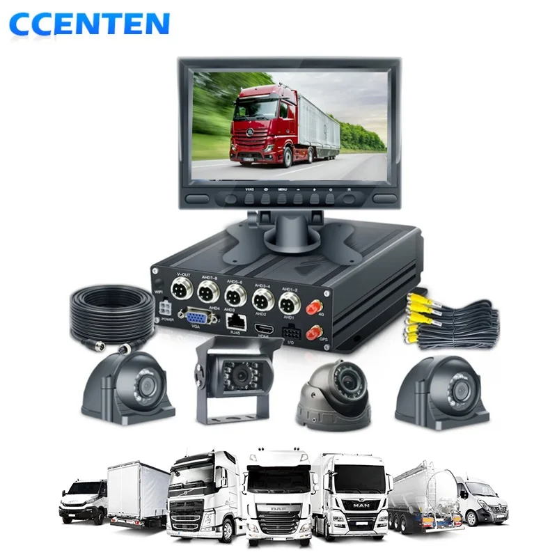 Vehicle Fleet Management Bus Truck 360 Camera MDVR Kit 7 Inch Video Monitor 4CH SD DVR 4G GPS Real-time Surveillance System
