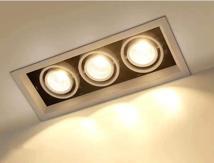 AC120V AC230V Square Shape Recessed Adjustable LED Downlight Warm White Daylight 3x15W LED Grille Ceiling Light