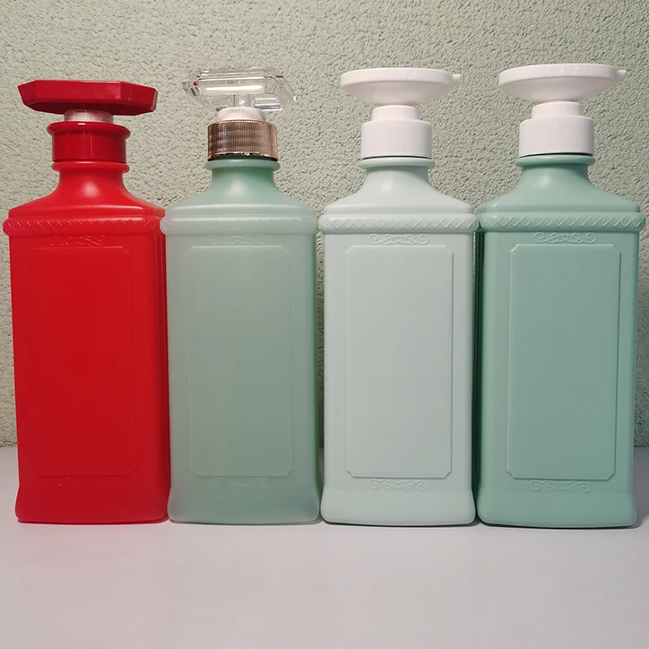 High Quality Plastic PE 500ml Pump Bottle For Liquid Body Wash Flat Square Shampoo Body Wash Empty Bottle Pump Bottle