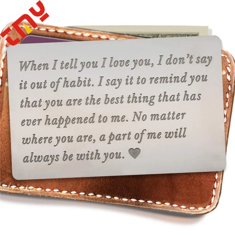 Выгравированная Юбилейная подарочная карта с мини Love Note из нержавеющей стали металлический кошелек подарочные карты для