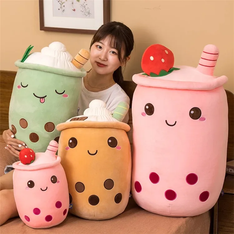 Custom Soft Toys Kids Plush Milk Tea cup Boba Plush Toy Stuffed Large Plush Bubble Tea Plushie Pillow