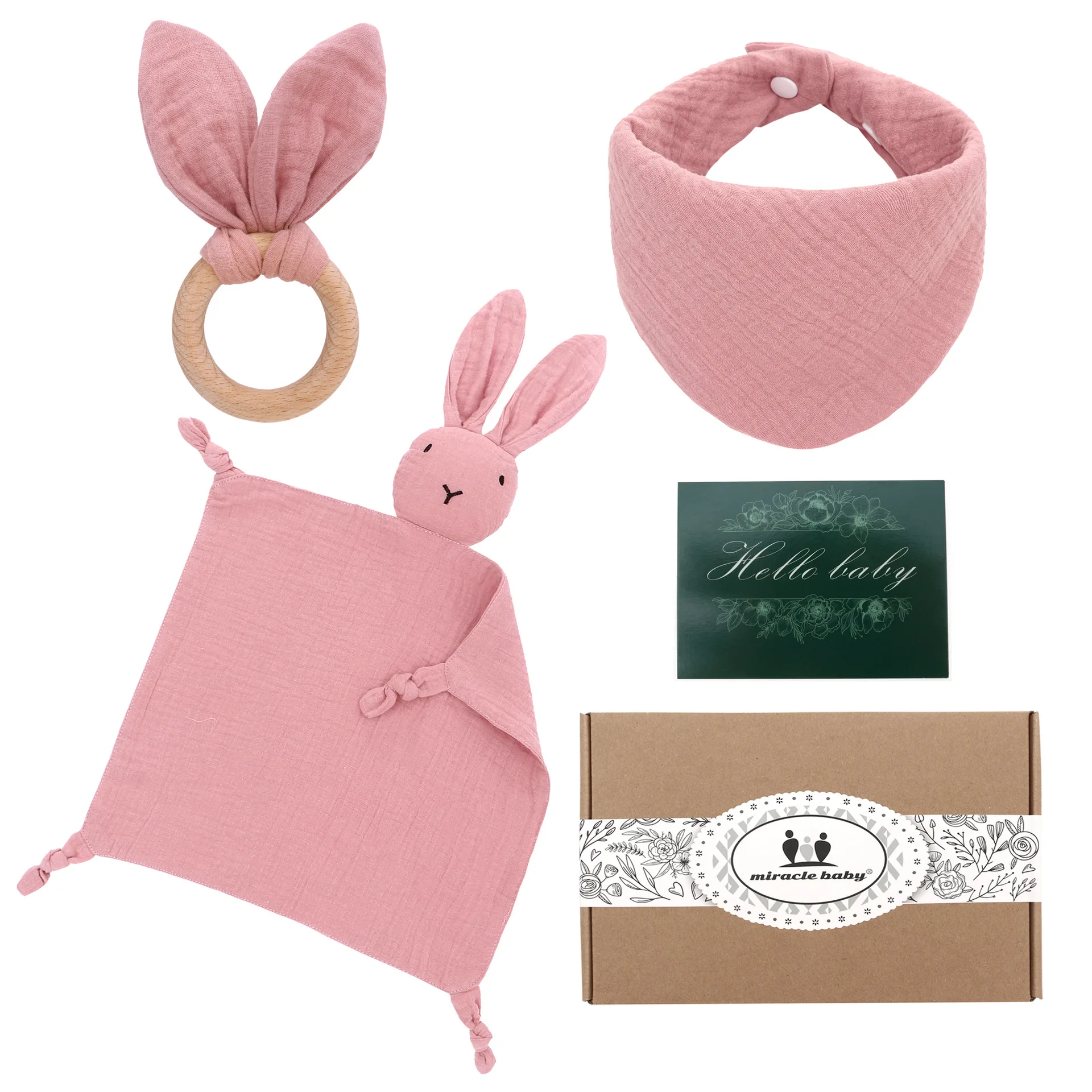 Manufacturer Muslin Triangle Bib Teething Toy Baby Soothing Towel Newborn Baby Gift Set with Card