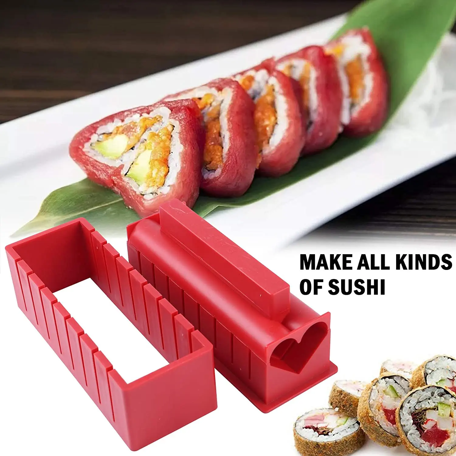 Red DIY Plastic Sushi Maker Homemade Sushi Maker Machine Durable Non Toxic Food Grade Japanese Style