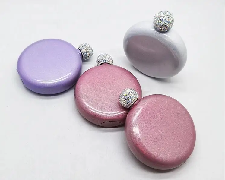 Круглая фляжка из нержавеющей стали с крышкой со стразами, 5 унций