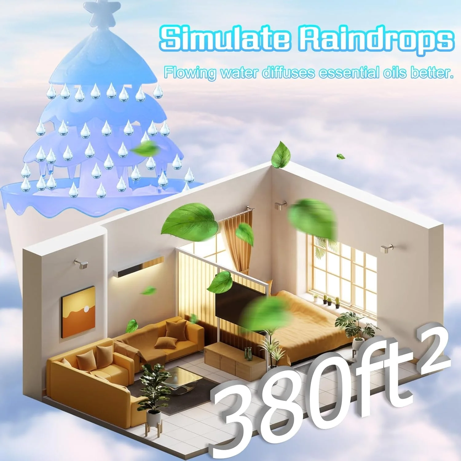 Lucky Tree Ambient 7-Color Light Raindrop Aroma Diffuser Ultrasonic Humidifier Kids Rain Cloud Essential Oil Diffuser Household