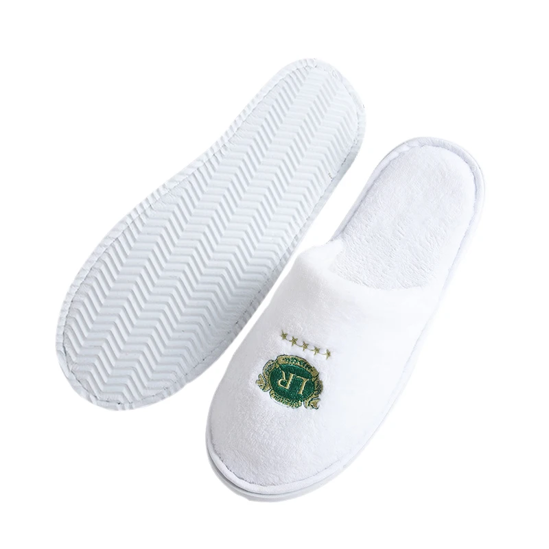 High Quality Custom Logo Machine Washable Eva Sole White Coral Fleece Slipper for Hotel spa