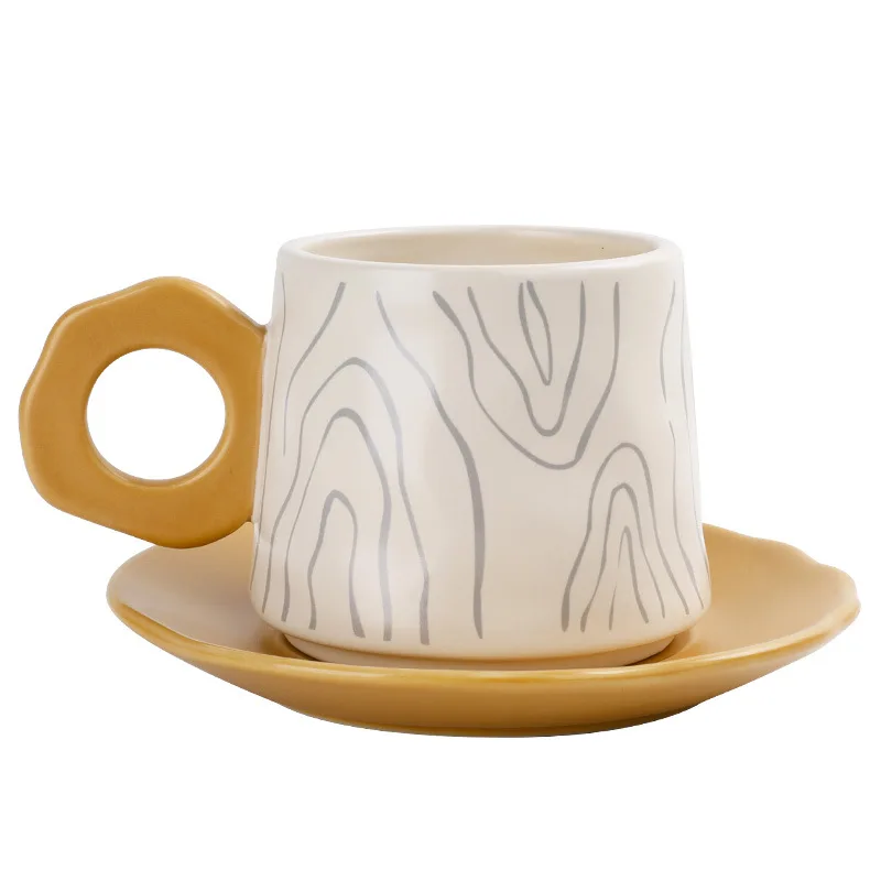 Lelyi New arrive INS High Beauty Tree Ring Mug Ceramic Household Afternoon Tea Coffee Cup