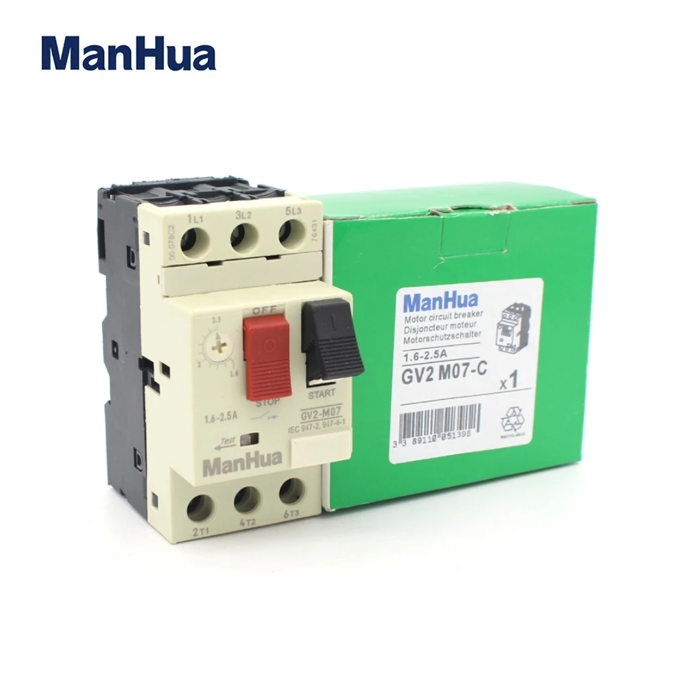 Тройной полюса двигателя управления защита от перегрузки 3P 1.6A 2.5A Amp GV2-M07 в формованном корпусе Электрический фиксированный выключатель автоматический
