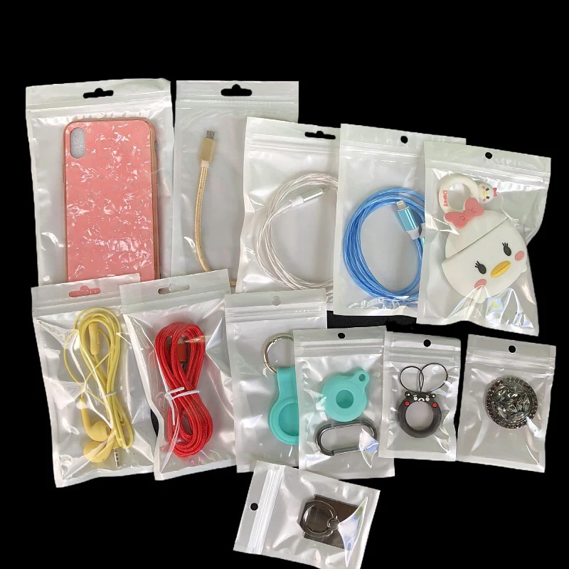 clear plastic zipper pouch pearlescent bag for accessories with hanging hole