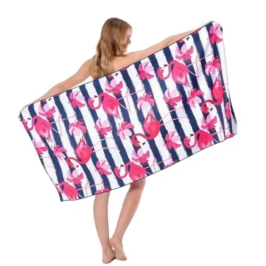 Two side printed suede beach towel Promotional custom print R-PET microfiber sand free beach towels