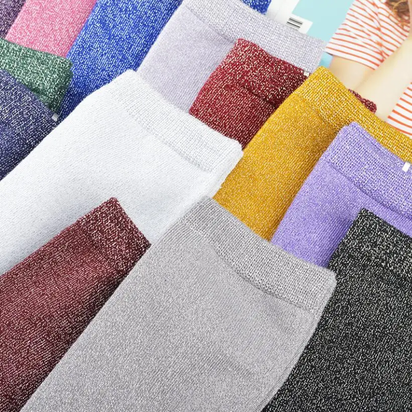 Glitter Lurex Socks for Women Customized Sports Shining Cotton Ankle Socks Luxury Warm Winter Socks
