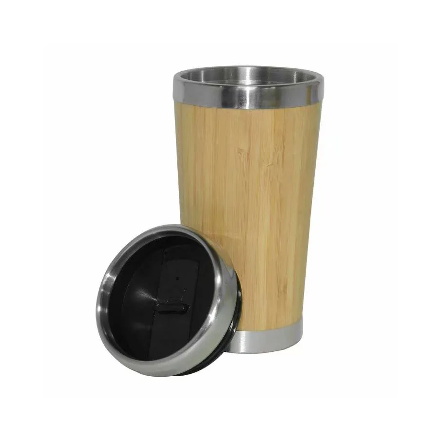 Eco-Friendly Double Wall Coffee Mug 50ml  Stainless Steel tumbler bamboo travel mug  with lid