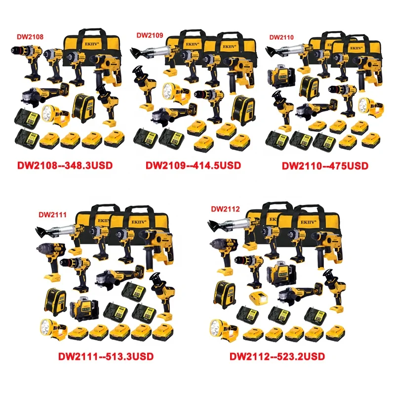EKIIV Highest Grade of Tool Set Dw2106 Series Customized Industrial ekiiv 20-v max 15-tool lithium cordless combo kits