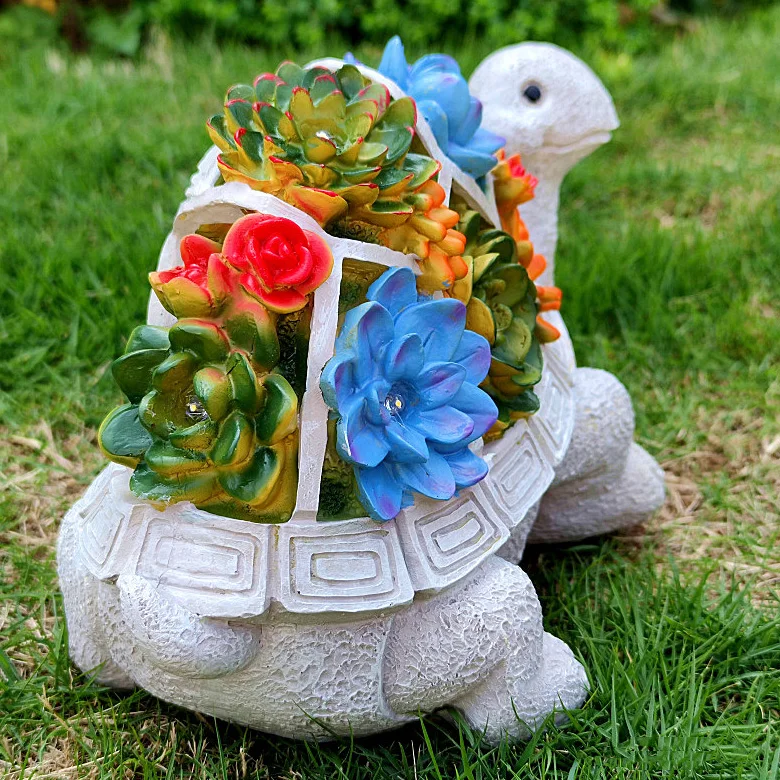 Outdoor  LED resin turtle solar lamp sells succulent garden statue Plant Pot  ornaments Crafts