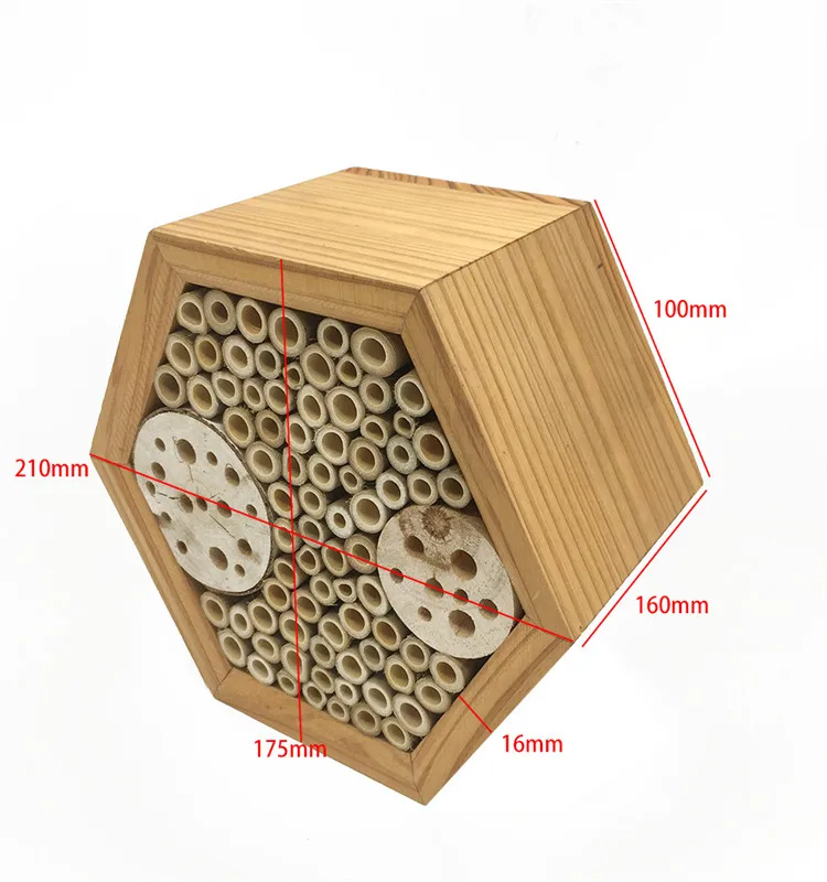 Hexagon Shape Wood Solitary Bee Hotel With Hook Bug Ladybird Garden Bee Keeping Nest House