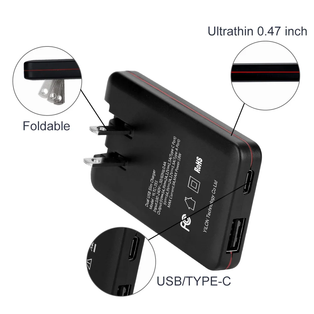 Source manufacturer supports customization wall charger fast charging 1 usb and 1 type C US