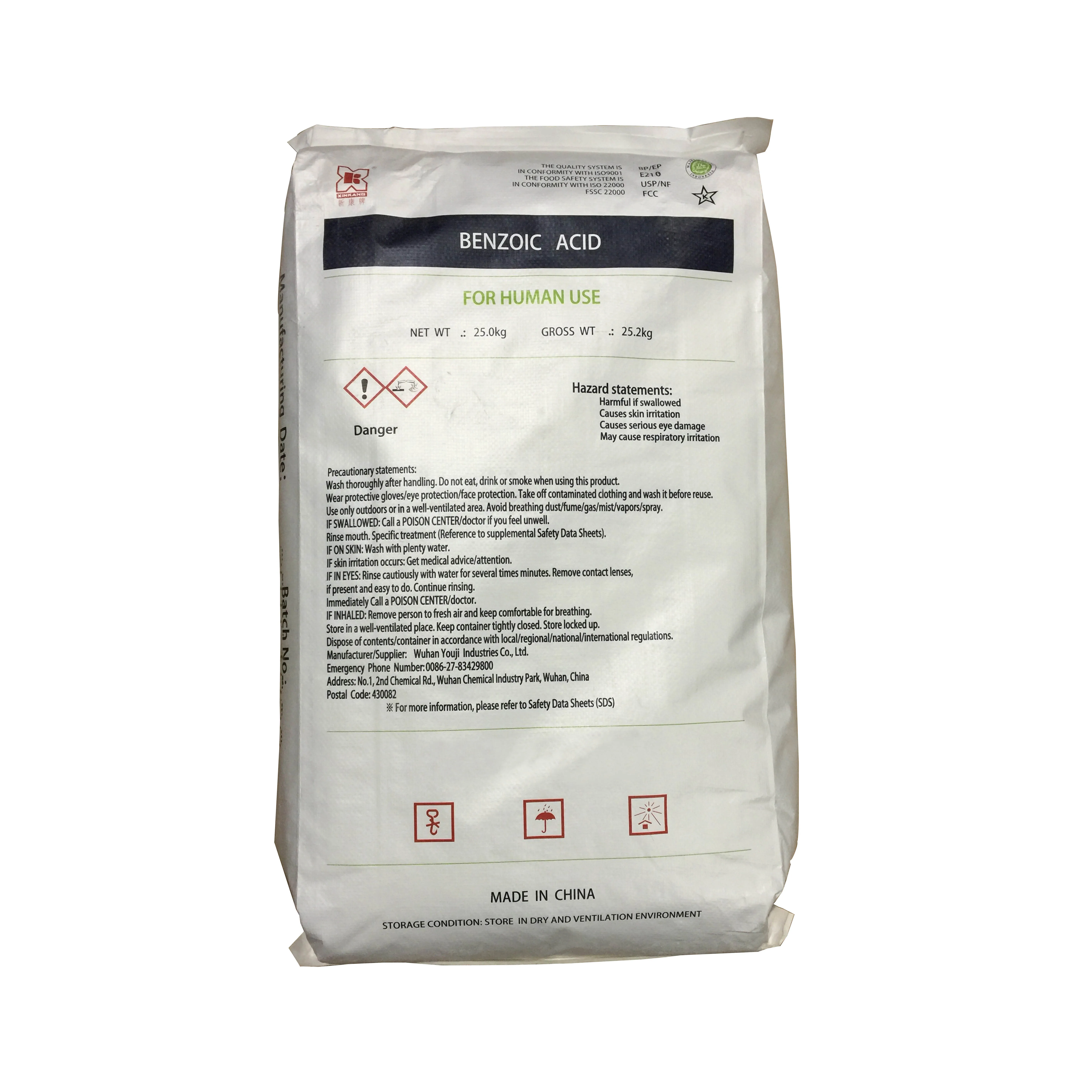 Food Preservative Benzoic Acid Food Grade Tech Grade Purity 99% Min Melting Point