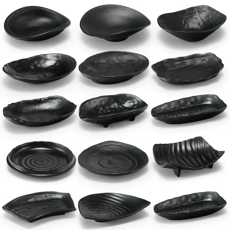 Wholesale Japanese Tableware Appetizer Bowl Melamine Sauce Dish Rectangle Food Plate Melamine Dinnerware Black