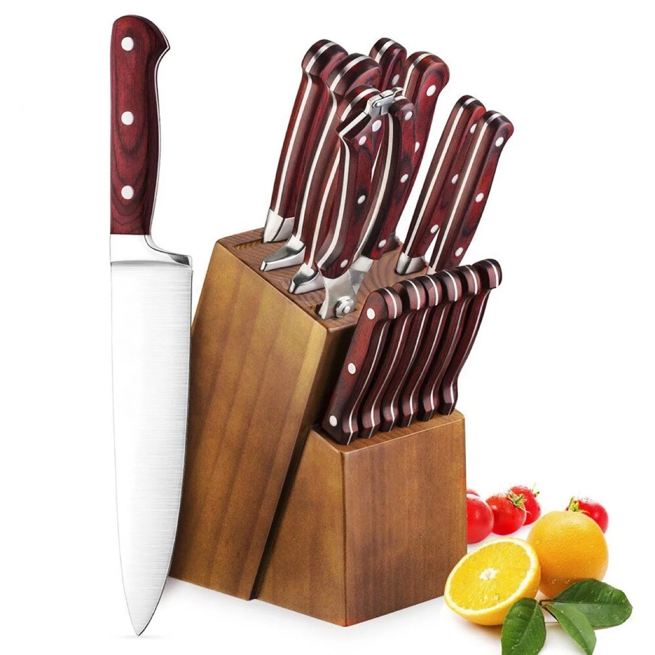 Professional Self Sharpening Wooden Block German Stainless Steel Chef Cooking Kitchen Knife Set