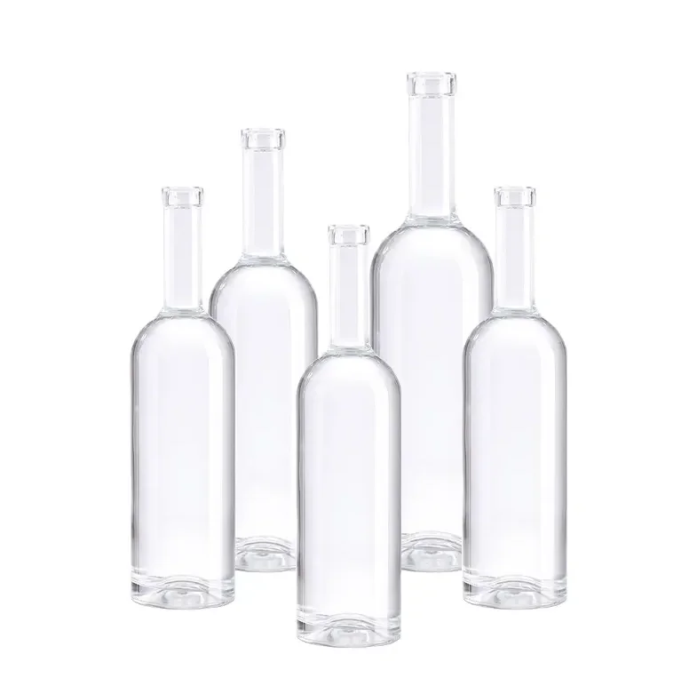 Custom clear round shape 375ml 500ml 750ml flint glass wine vodka  bottle  suppliers botella de vidrio
