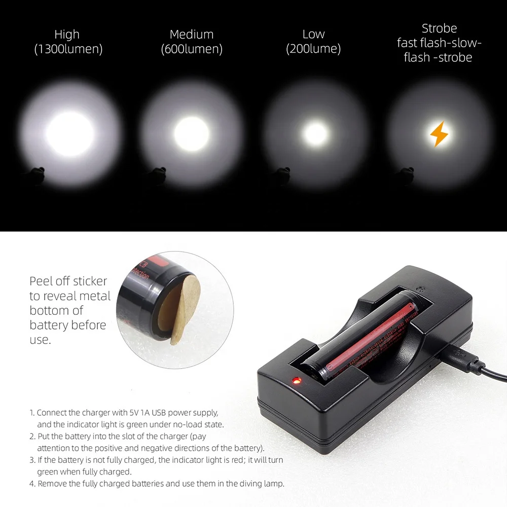 Professional Rechargeable Waterproof LED Diving Light Products Strong Flashlights Swimming Diving Light