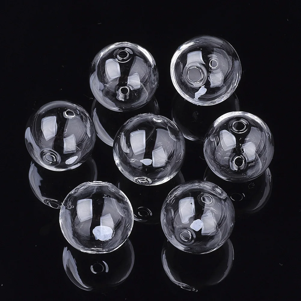 Clear Hollow Glass Ball 10-18mm Transparent Handmade Blown Glass Globe Beads Round Bubble Double Holes Orbs For Jewelry Making