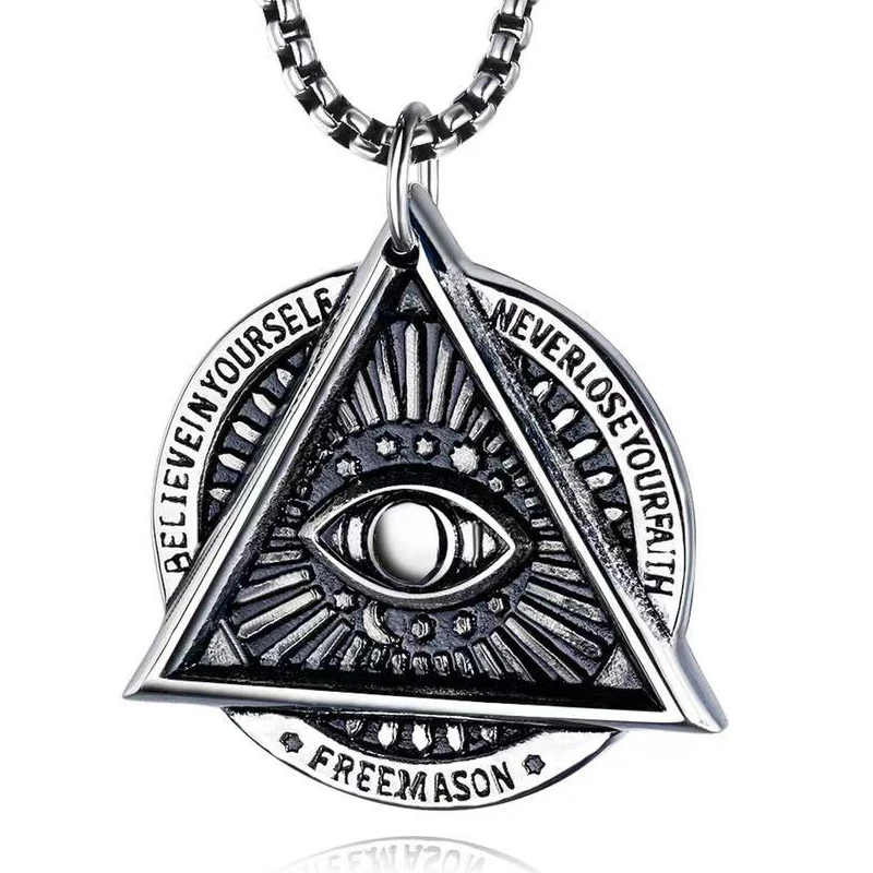 Never Lost your Faith Illuminati All Seeing Eye Stainless Steel Freemason Masonic Pendant Necklace for Men Women