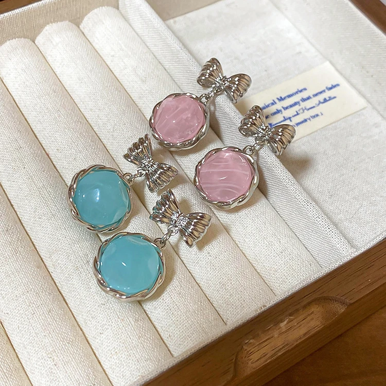 South Korea fantasy bow earrings new design gradient acrylic resin pendant earrings for women